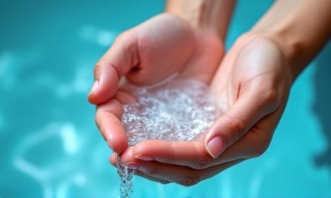Image of clean water flowing into a hand, representing a public service announcement for a clean water initiative.